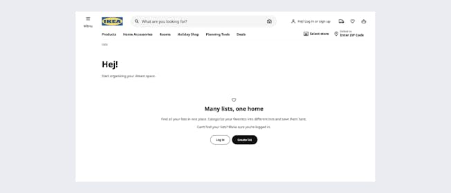 Screenshot of IKEA showing wish lists